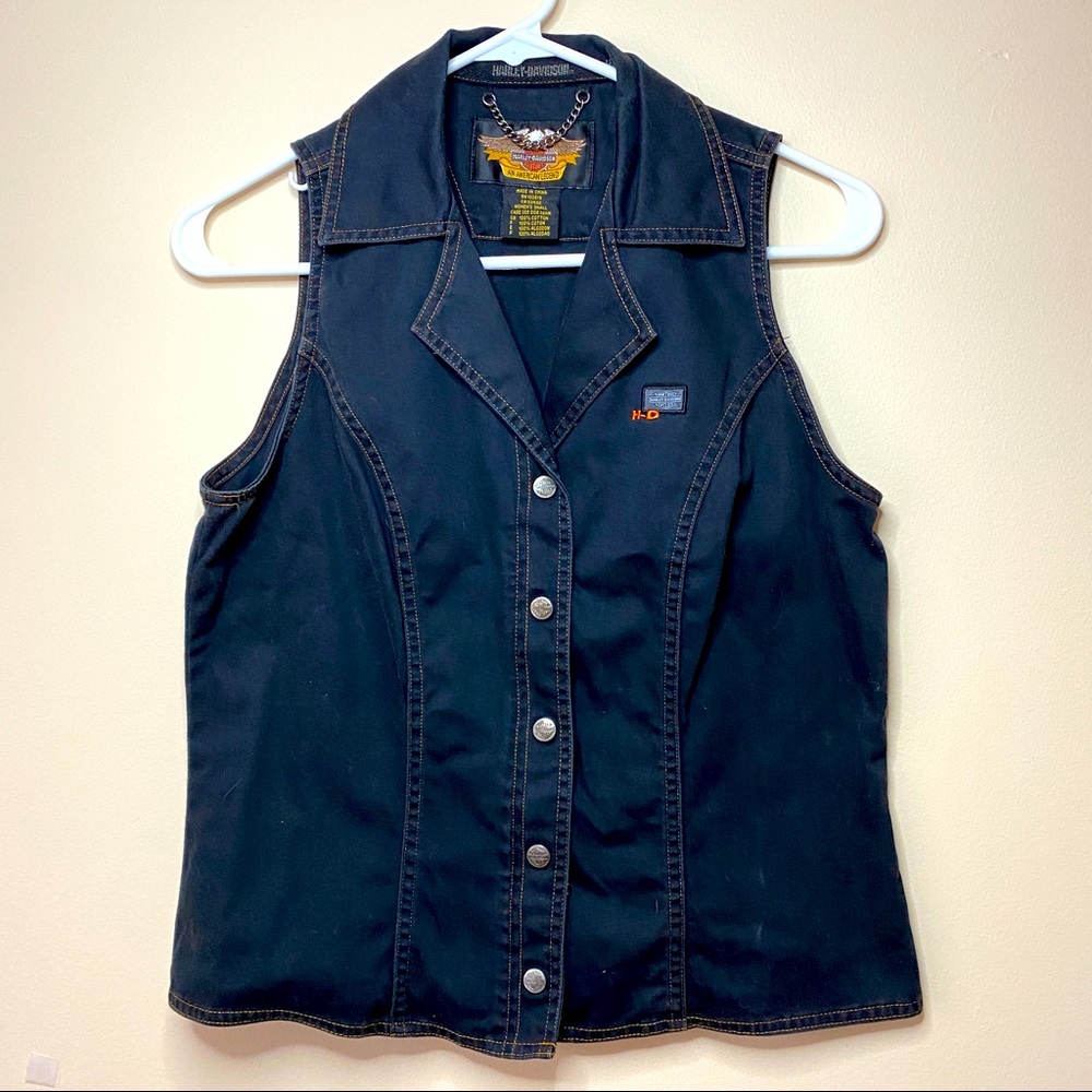 Harley Davidson Dark Navy Biker Vest, Size Small